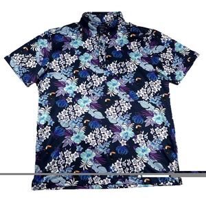Construct Shirt Mens L Golf Polo Floral Birds Toucans Performance Stretch Tropic